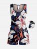 Ensemble chemise hawaïenne et combinaison de plage assortis, imprimé tropical feuilles et fleurs pour couples - CORAL ROSE 
