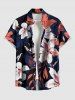 Ensemble chemise hawaïenne et combinaison de plage assortis, imprimé tropical feuilles et fleurs pour couples - CORAL ROSE 