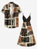 African Printed Matching Couple Outfit Paisley Colorblock Hawaiian Set -  