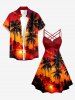 Coconut Tree Sun Cloud Print Matching Hawaii Beach Outfit For Couples -  