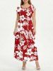 Tropical Leaf Hibiscus Flower Print Hawaii A Line Dress -  