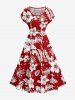 Tropical Leaf Hibiscus Flower Print Hawaii A Line Dress -  