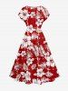 Tropical Leaf Hibiscus Flower Print Hawaii A Line Dress -  