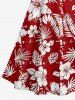 Tropical Leaf Hibiscus Flower Print Hawaii A Line Dress -  