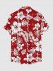 Chemise hawaïenne à imprimé feuilles tropicales et fleurs d'hibiscus avec poche boutonnée pour homme - Rouge 6XL