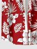 Chemise hawaïenne à imprimé feuilles tropicales et fleurs d'hibiscus avec poche boutonnée pour homme - Rouge 6XL