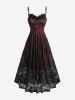 Robe de fête trapèze à superposition de dentelle fleurie - Rouge foncé M