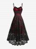 Robe de fête trapèze à superposition de dentelle fleurie - Rouge foncé M