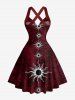 Robe trapèze à lanières croisées, encolure halter, imprimé soleil - Rouge foncé XS