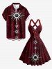Robe trapèze à lanières croisées, encolure halter, imprimé soleil - Rouge foncé XS