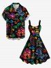Glitter Neon Coconut Tree Pineapple Octopus Print Hawaii A Line Dress -  