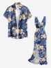 Flower Leaf Plant Print Hawaii Ruffles Split Dress - Bleu L