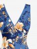 Flower Leaf Plant Print Hawaii Ruffles Split Dress -  