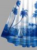 Robe débardeur Hawaii à imprimé paysage marin cocotier voilier, bretelles croisées et nœud - Bleu XXXL