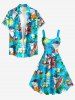 Sharks Coconut Tree Flowers Print Hawaii Tank Dress(Adjustable Shoulder Strap) -  