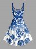 Rose Flower Leaf Ombre Print Hawaii Tank Dress(Adjustable Shoulder Strap) -  