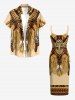 Ethnic Owl Feather Print Hawaii Fitted Dress -  