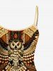 Ethnic Owl Feather Print Hawaii Fitted Dress -  