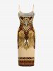 Ethnic Owl Feather Print Hawaii Fitted Dress -  