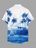 Chemise hawaïenne pour homme à imprimé paysage marin avec cocotier et voilier, poche boutonnée - Bleu 6XL
