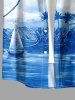 Chemise hawaïenne pour homme à imprimé paysage marin avec cocotier et voilier, poche boutonnée - Bleu 6XL