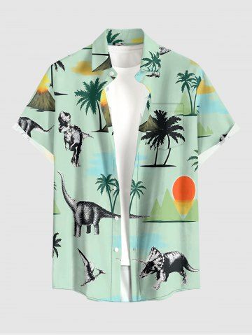 Chemise hawaïenne à imprimé cocotier, dinosaure et soleil, avec poche boutonnée pour homme