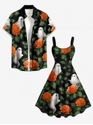 Ensemble assorti pour couples avec motif Halloween fleurs, feuilles et fantômes -  