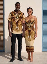 Ethnic Owl Feather Print Matching Hawaii Beach Outfit For Couples -  
