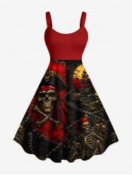 Robe débardeur imprimé Halloween crâne pirate voilier vagues de mer croisière (bretelles ajustables) - Rouge Vineux 3X