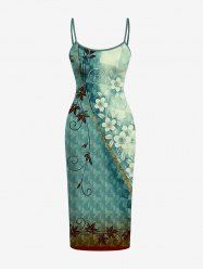 Flower Leaf Print Hawaii Fitted Dress -  