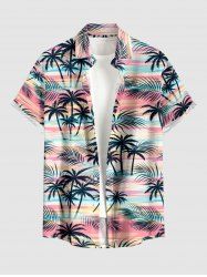 Chemise hawaïenne pour homme à imprimé nuages colorés, feuilles tropicales et cocotiers, avec boutons et poche - Rose clair M