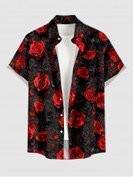 Chemise hawaïenne pour homme à imprimé fleurs de rose 3D, avec boutons et poche - Rouge Vineux L