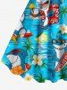 Sharks Coconut Tree Flowers Print Matching Hawaii Beach Outfit For Couples -  