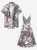 Flowers Leaf Print Matching Hawaii Beach Outfit For Couples -  