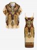 Ethnic Owl Feather Print Matching Hawaii Beach Outfit For Couples -  