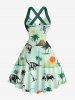 Coconut Tree Dinosaur Sun Print Hawaii Halter Crisscross Strappy A Line Dress -  