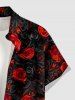 Chemise hawaïenne pour homme à imprimé fleurs de rose 3D, avec boutons et poche - Rouge Vineux L