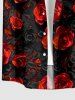 Chemise hawaïenne pour homme à imprimé fleurs de rose 3D, avec boutons et poche - Rouge Vineux L