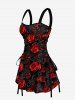 Robe trapèze hawaïenne à lacets à imprimé 3D fleur de rose - Rouge Vineux XS