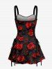 Robe trapèze hawaïenne à lacets à imprimé 3D fleur de rose - Rouge Vineux XS