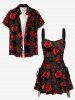 Robe trapèze hawaïenne à lacets à imprimé 3D fleur de rose - Rouge Vineux XS