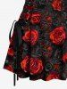 Robe trapèze hawaïenne à lacets à imprimé 3D fleur de rose - Rouge Vineux XS