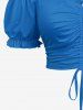 Cold Shoulder Puff Sleeve Solid Cinched Top -  