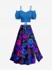 Tropical Leaf Hibiscus Flower Print Hawaii Split A Line Skirt -  