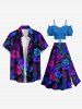 Tropical Leaf Hibiscus Flower Print Hawaii Split A Line Skirt -  