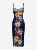 Robe Hawaii imprimé feuilles tropicales et fleurs d'hibiscus - Bleu profond XXS