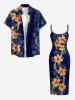 Robe Hawaii imprimé feuilles tropicales et fleurs d'hibiscus - Bleu profond XXS