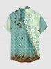 Chemise hawaïenne pour homme avec boutons et poche, imprimé feuilles et fleurs - Turquoise Foncée S