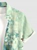Chemise hawaïenne pour homme avec boutons et poche, imprimé feuilles et fleurs - Turquoise Foncée S