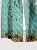 Chemise hawaïenne pour homme avec boutons et poche, imprimé feuilles et fleurs - Turquoise Foncée S